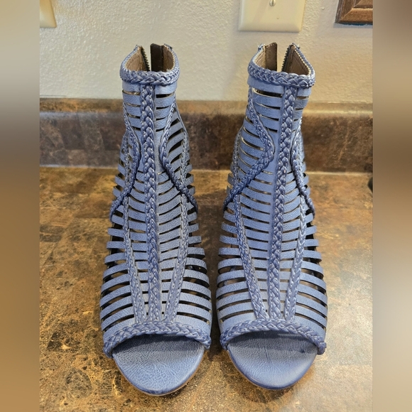 Not Rated - Love To All Woven Cutout Ankle Heeled Bootie in Blue NWOB - Picture 2 of 9
